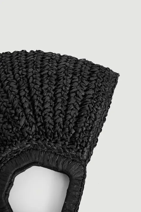 Designer Straw Bag - Black - 7