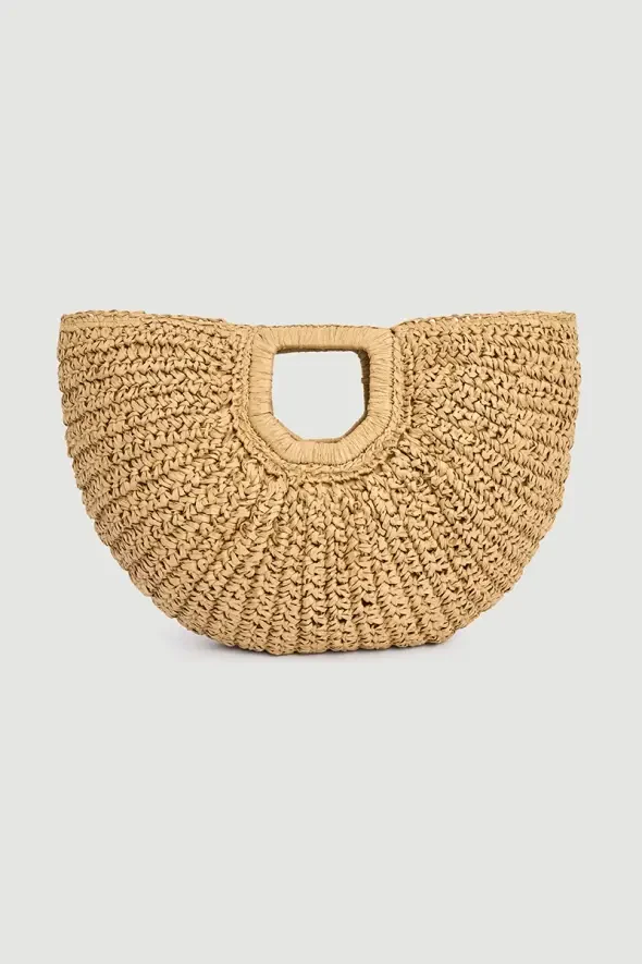 Designer Straw Bag - Camel - 3