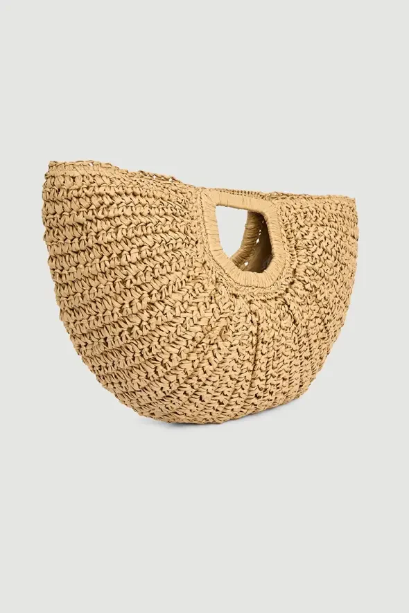 Designer Straw Bag - Camel - 4