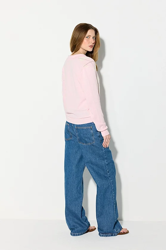 Diamond Pattern Polo Neck Knit Cotton Cardigan - Pink - 4