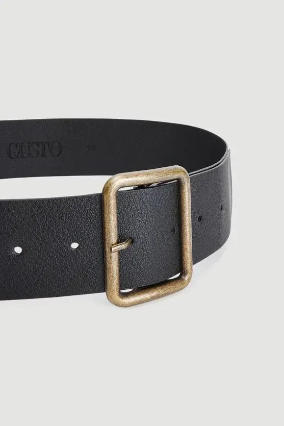 Distressed Look Leather Belt - Black - Gusto