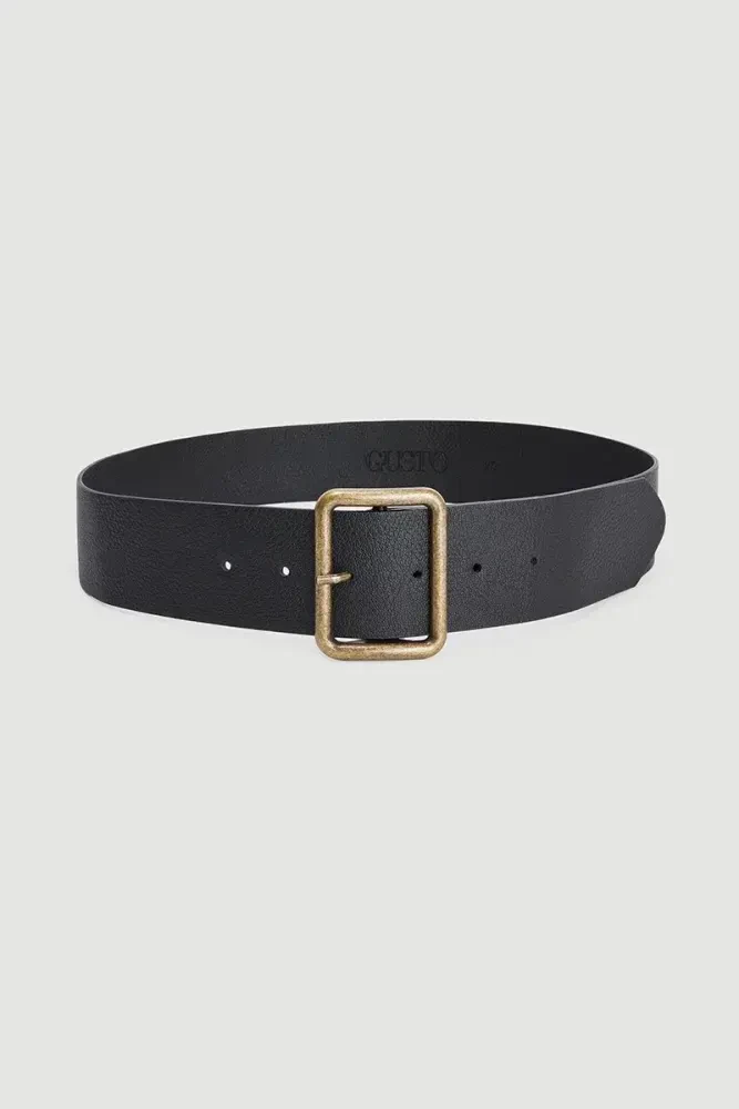 Distressed Look Leather Belt - Black Black