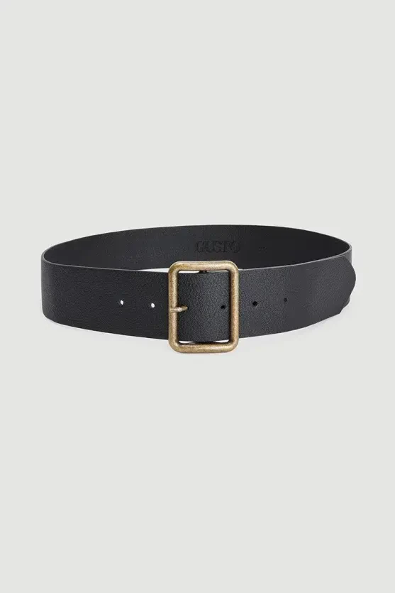 Distressed Look Leather Belt - Black - 1