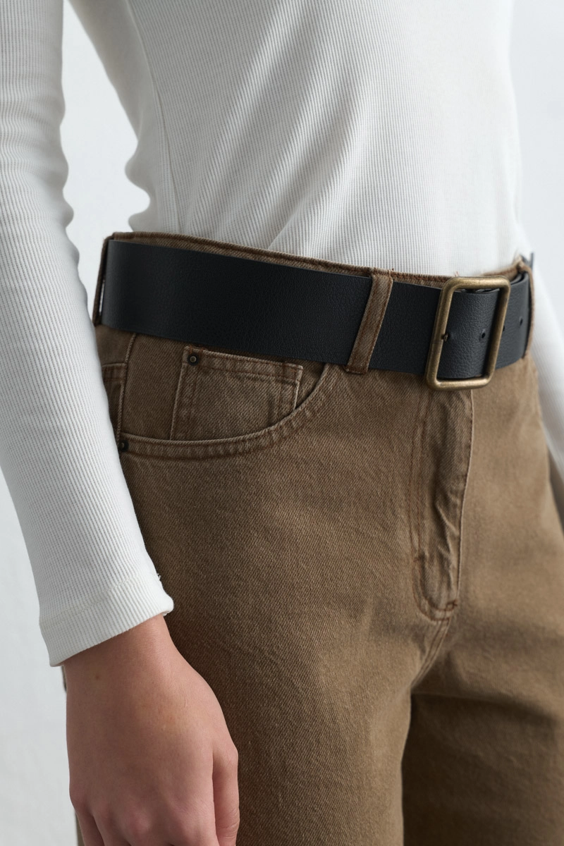 Distressed Look Leather Belt Black - 2