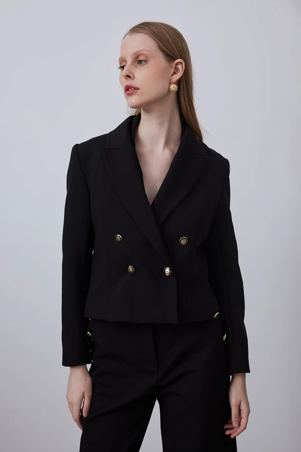 Double-Breasted Blazer Jacket - Black - 2