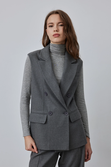 Double Breasted Cashmere Vest - Grey Gray