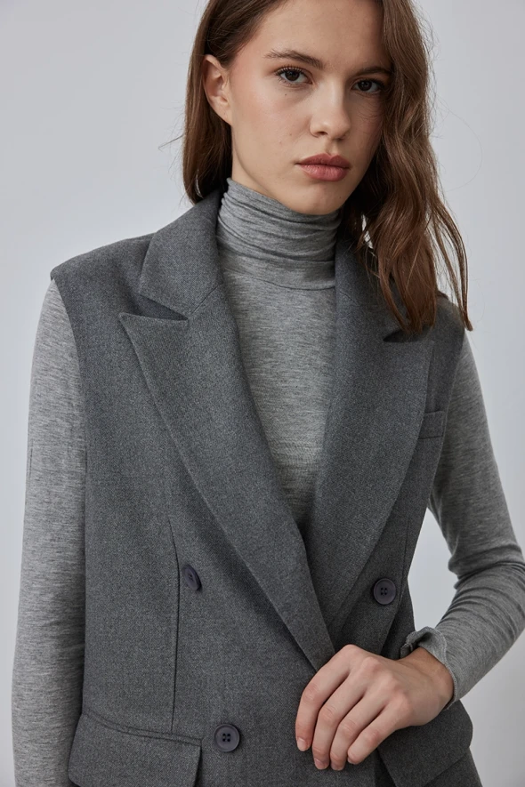 Double Breasted Cashmere Vest - Grey - 4