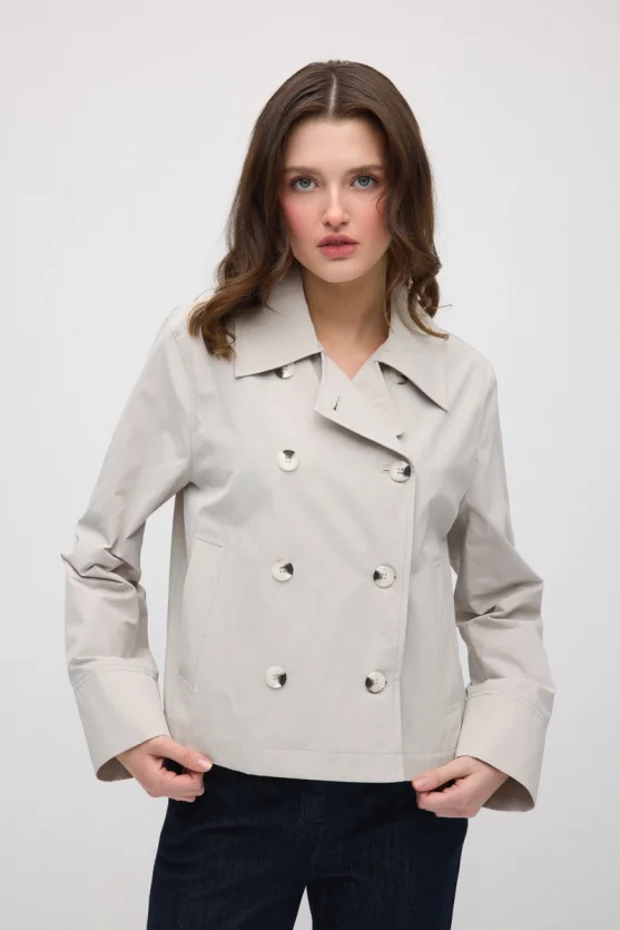Double-Breasted Cotton Trench Coat - Stone - 5