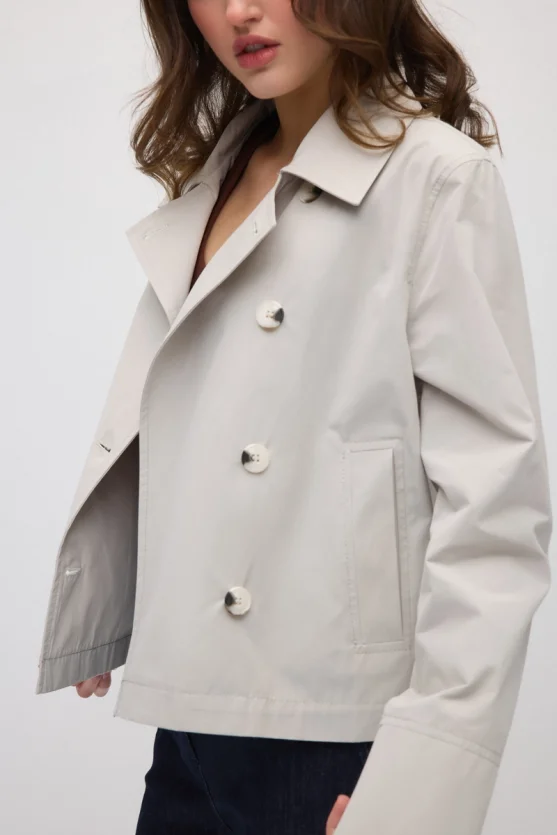 Double-Breasted Cotton Trench Coat - Stone - Gusto