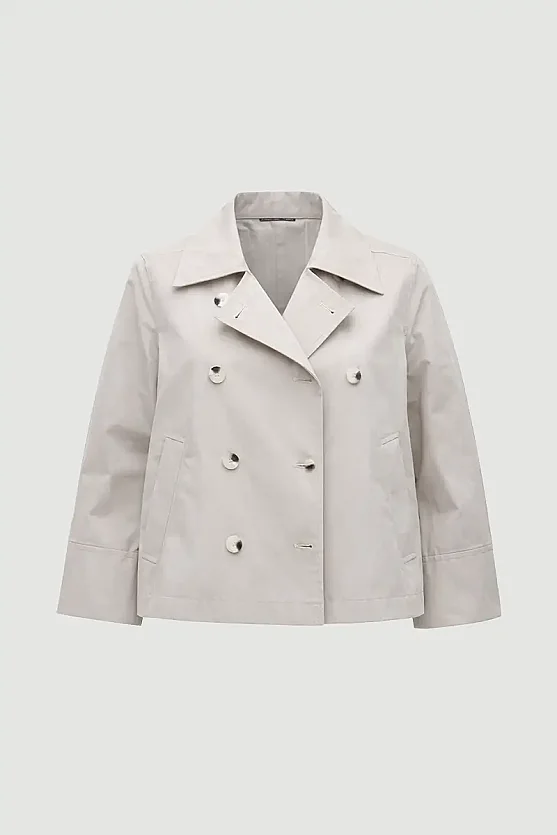 Double-Breasted Cotton Trench Coat - Stone - 7