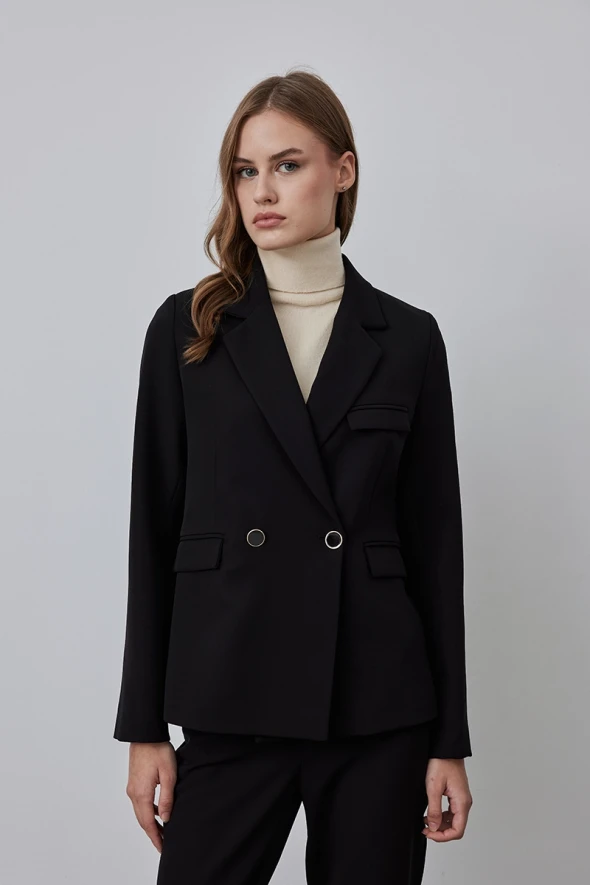 Double Breasted Jacket with Two Buttons - Black - 1