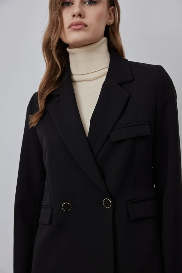 Double Breasted Jacket with Two Buttons - Black - 4