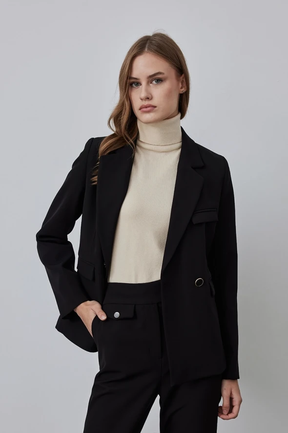 Double Breasted Jacket with Two Buttons - Black - 3