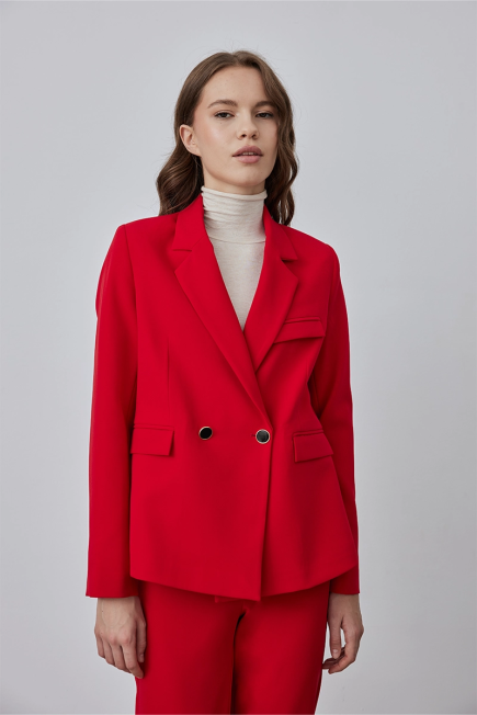 Double Breasted Jacket with Two Buttons - Red Red