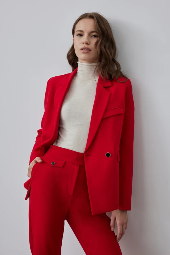 Double Breasted Jacket with Two Buttons - Red - 3