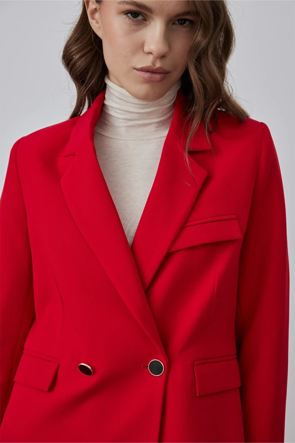 Double Breasted Jacket with Two Buttons - Red - 4