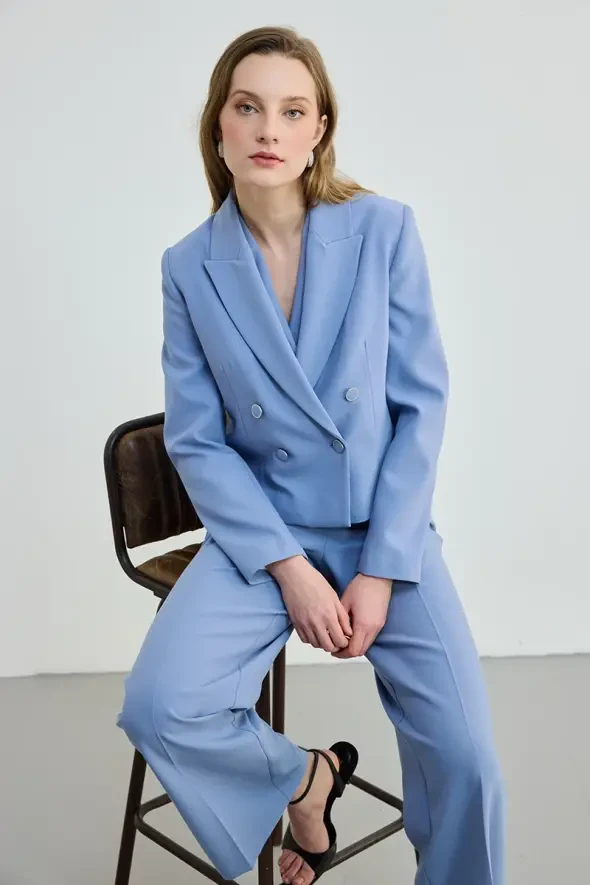 Double Breasted Short Jacket - Blue - 1