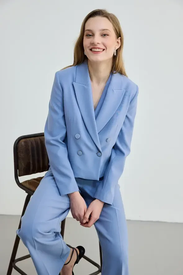 Double Breasted Short Jacket - Blue - 2