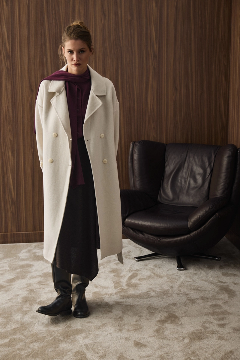 Double Breasted Unlined Wool Coat Ecru