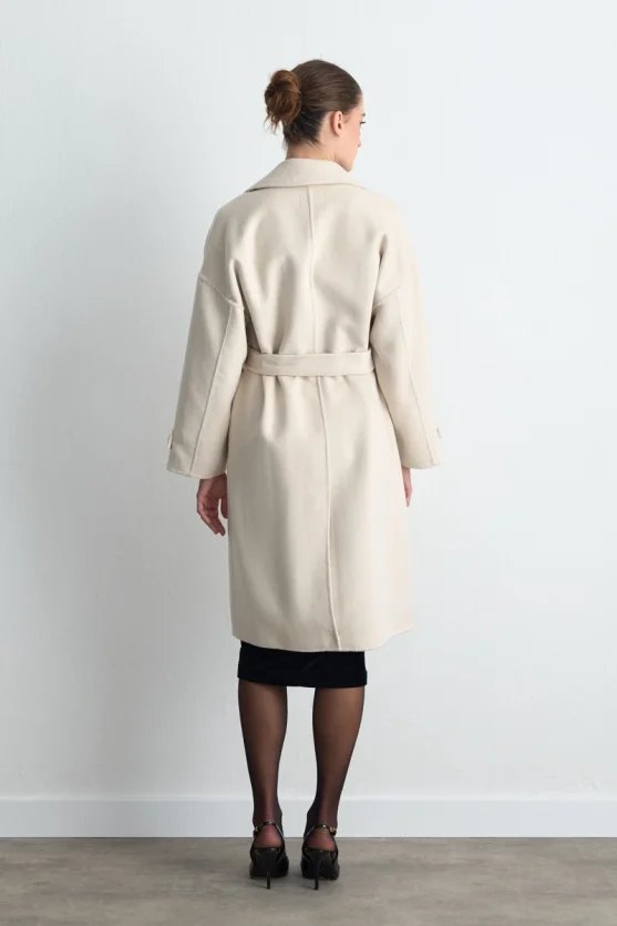 Double Breasted Unlined Wool Coat Ecru - Gusto