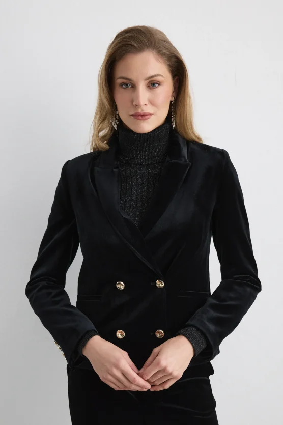 Double-Breasted Velvet Jacket - Black - Gusto
