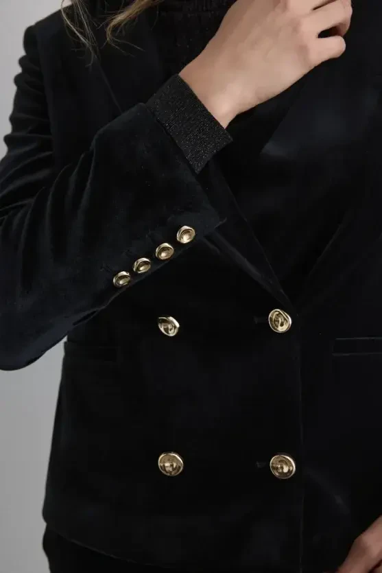 Double-Breasted Velvet Jacket - Black - Gusto