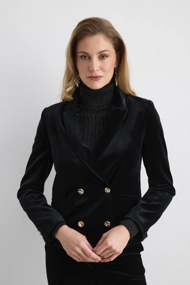 Double Breasted Velvet Jacket Black Black
