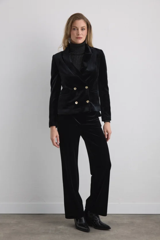 Double Breasted Velvet Jacket Black - Gusto