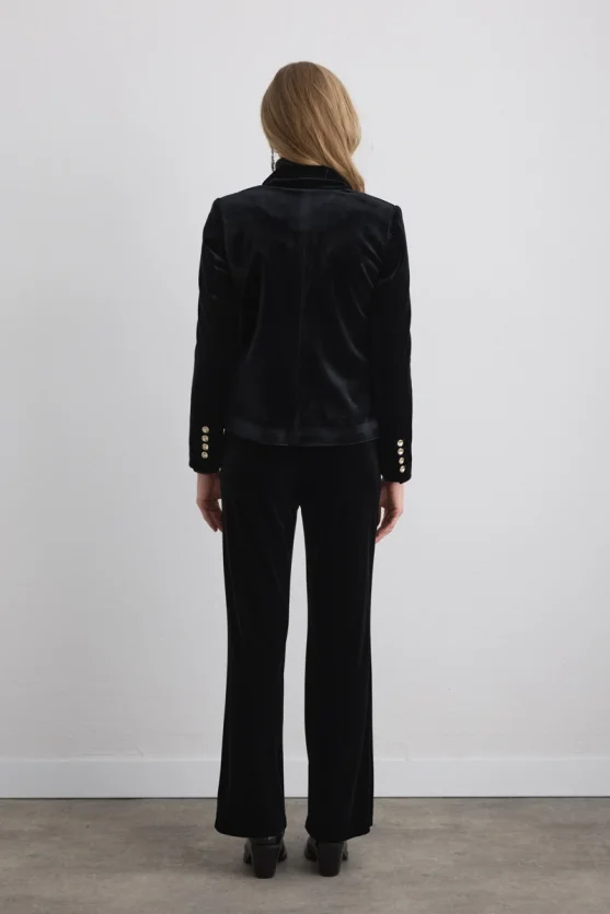 Double Breasted Velvet Jacket Black - 6