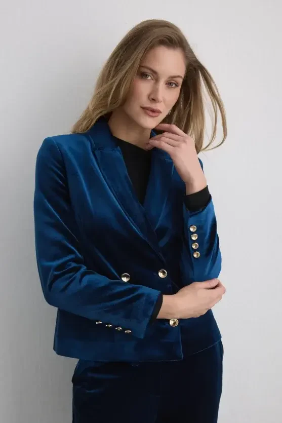 Double-Breasted Velvet Jacket - Navy - Gusto