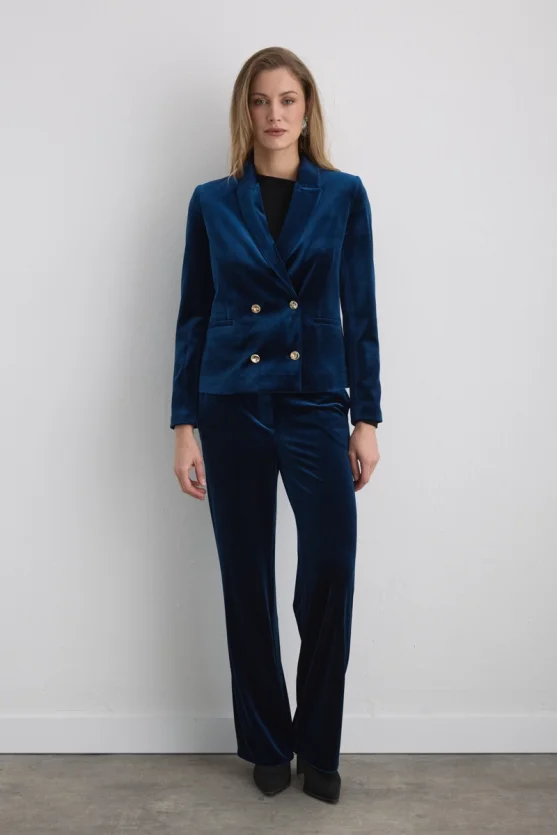 Double Breasted Velvet Jacket Navy - 3