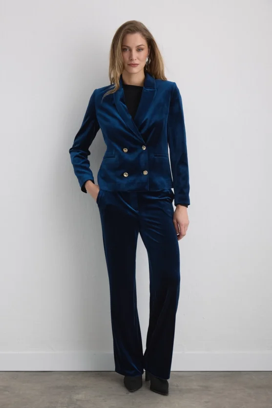 Double Breasted Velvet Jacket Navy - 4