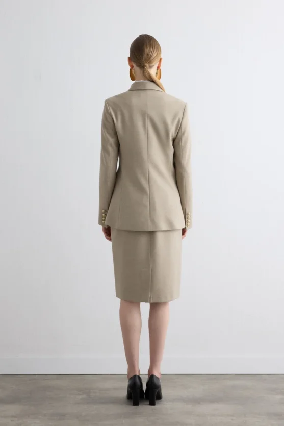 Double-Breasted Wool Coat - Beige - 5