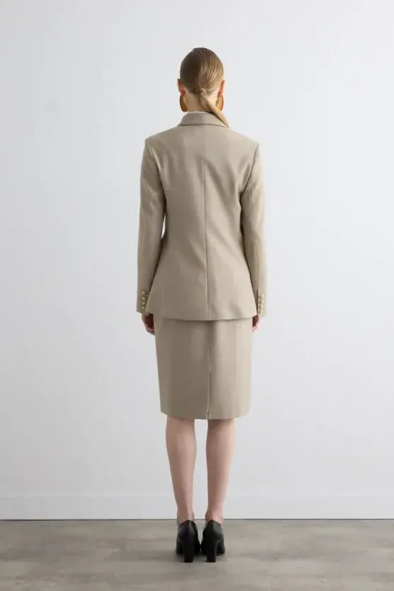 Double-Breasted Wool Coat - Beige - Gusto