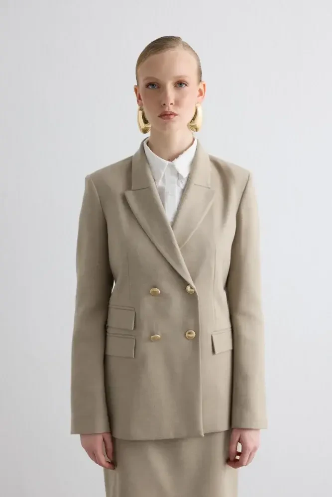 Double-Breasted Wool Coat - Beige - Gusto