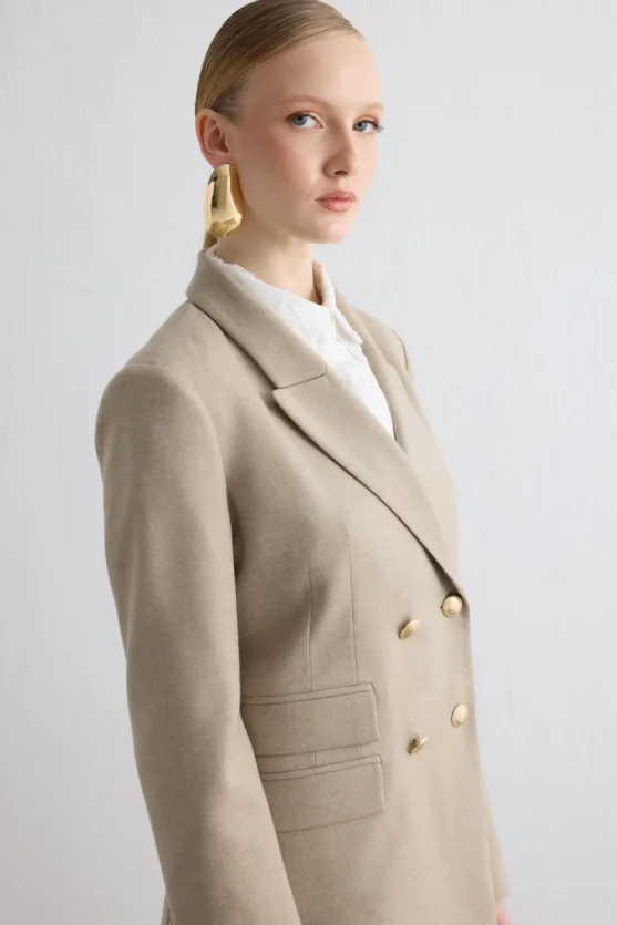 Double Breasted Wool Coat Beige - 2