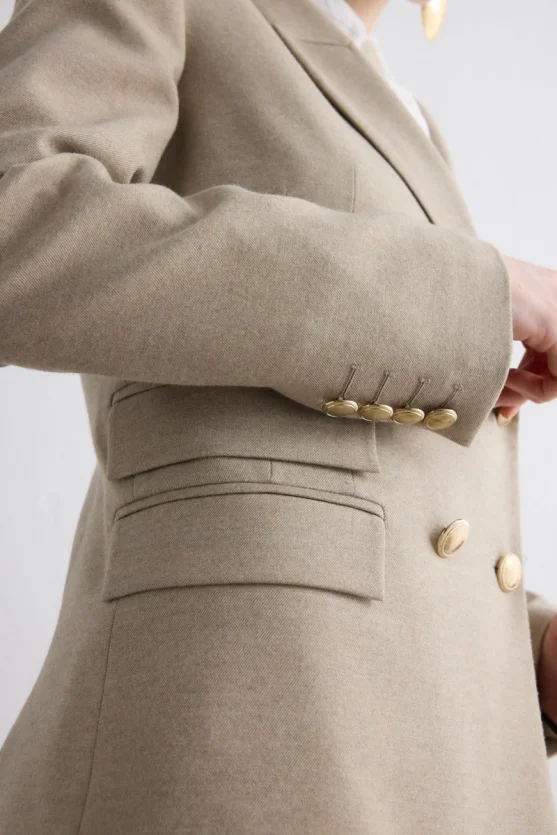 Double Breasted Wool Coat Beige - Gusto