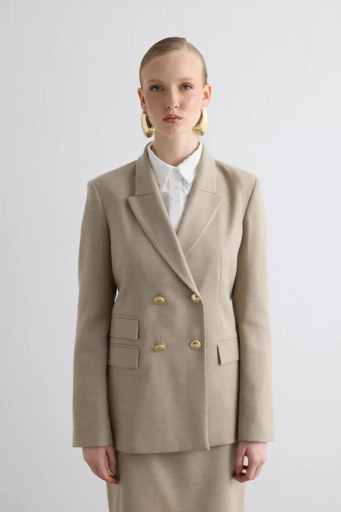 Double Breasted Wool Coat Beige Beige