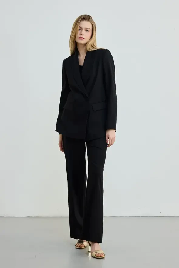 Double Button Blazer Jacket - Black - 2