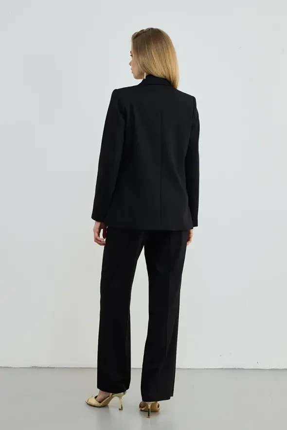 Double Button Blazer Jacket - Black - 5