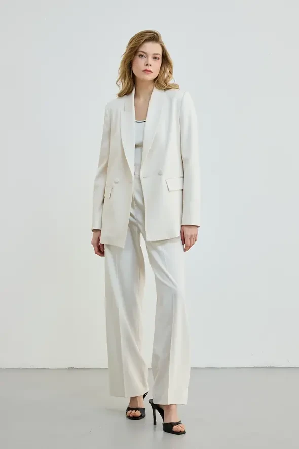 Double Button Blazer Jacket - Ecru - 2