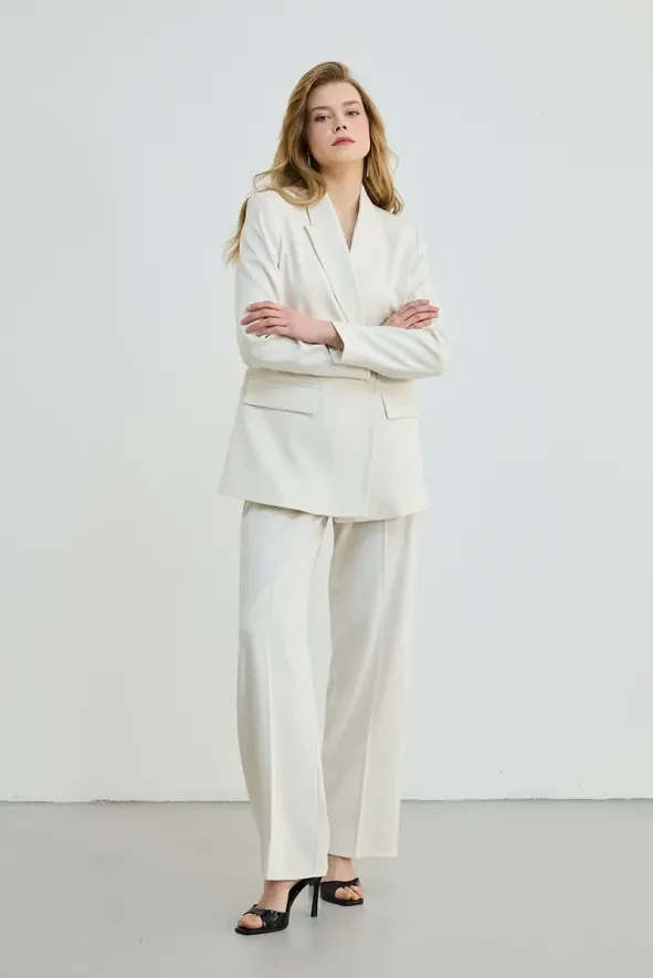 Double Button Blazer Jacket - Ecru - 4