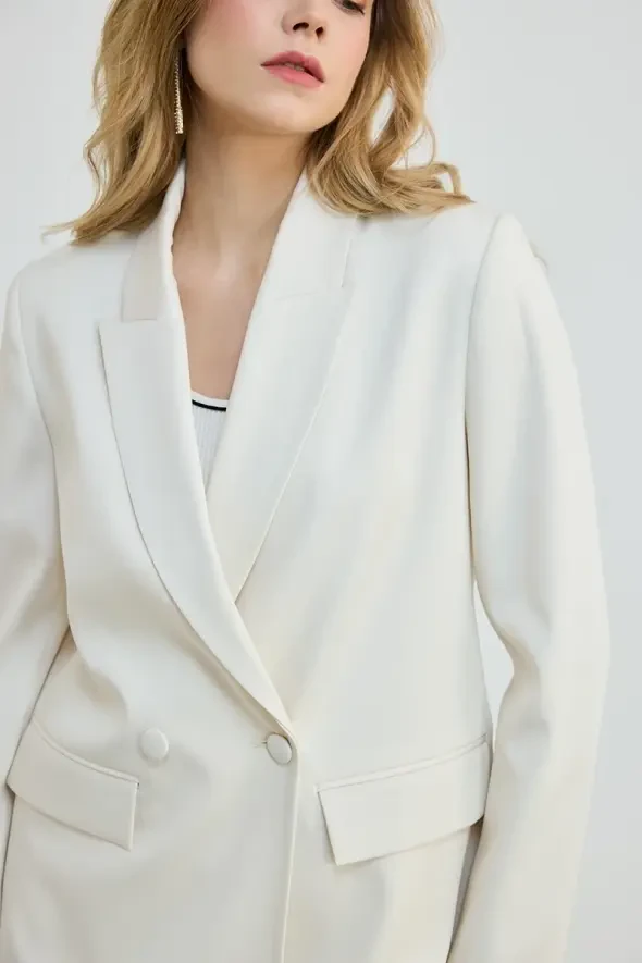 Double Button Blazer Jacket - Ecru - 3