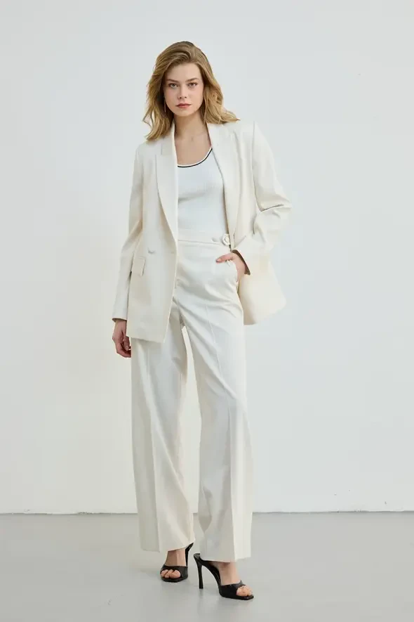 Double Button Blazer Jacket - Ecru - 5