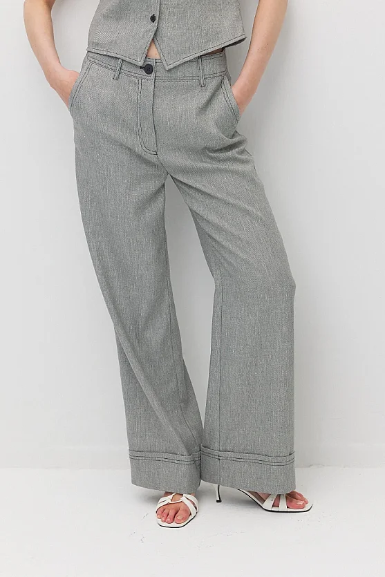 Double-Cuff Viscose Linen Pants - Grey - Gusto