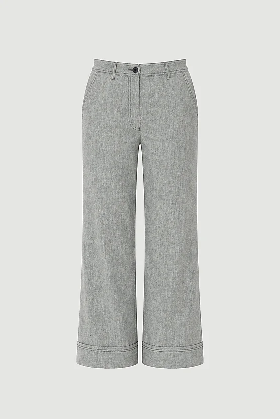 Double-Cuff Viscose Linen Pants - Grey - Gusto