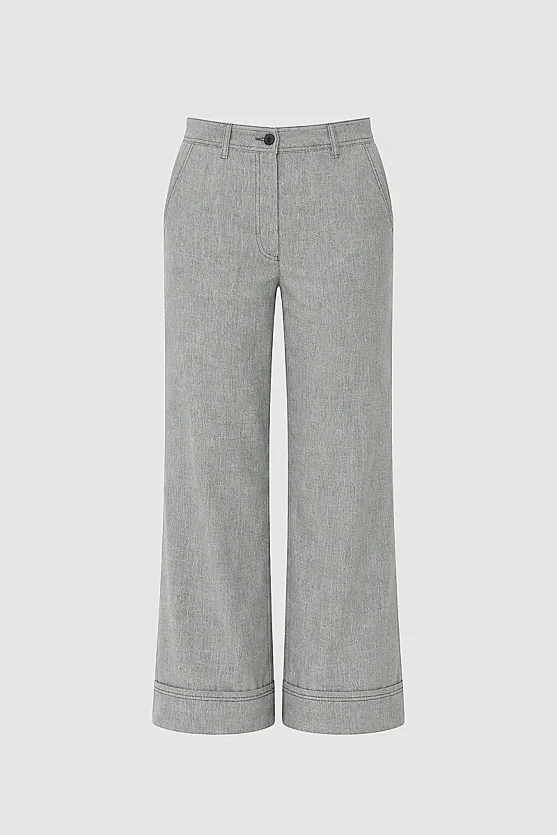 Double-Cuff Viscose Linen Pants - Grey - 6