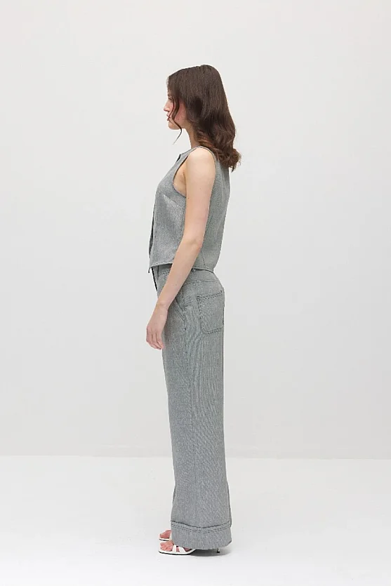 Double-Cuff Viscose Linen Pants - Grey - Gusto