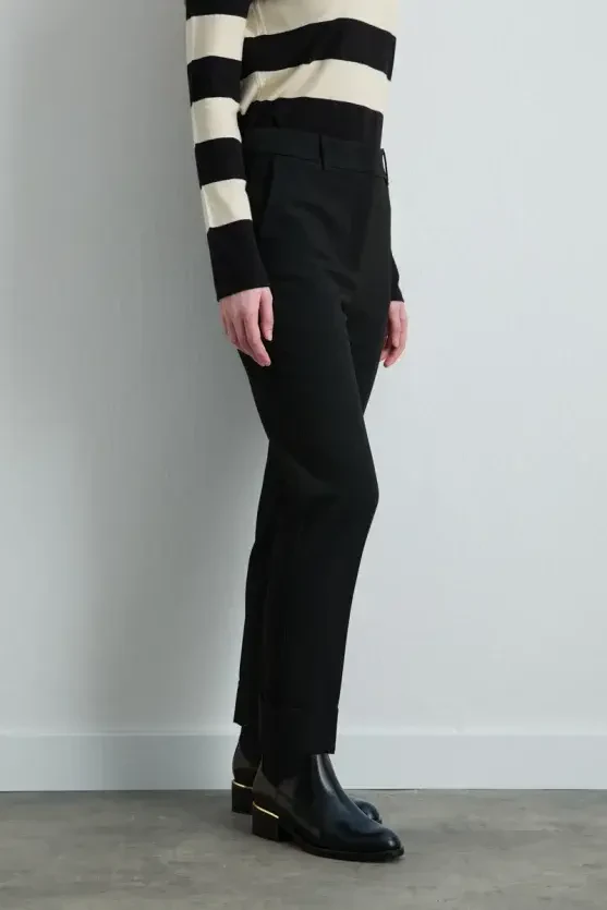 Double-Hem High-Waist Pants - Black - 4