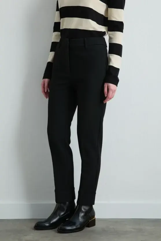 Double-Hem High-Waist Pants - Black - 5